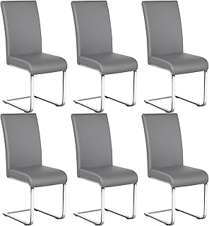 Yaheetech Dining Chairs Set of 6 Modern Faux Leather Upholstered Dining Room Chairs with High Back and Metal Chrome Legs for Kitchen/Living Room/Restaurant, Light Gray