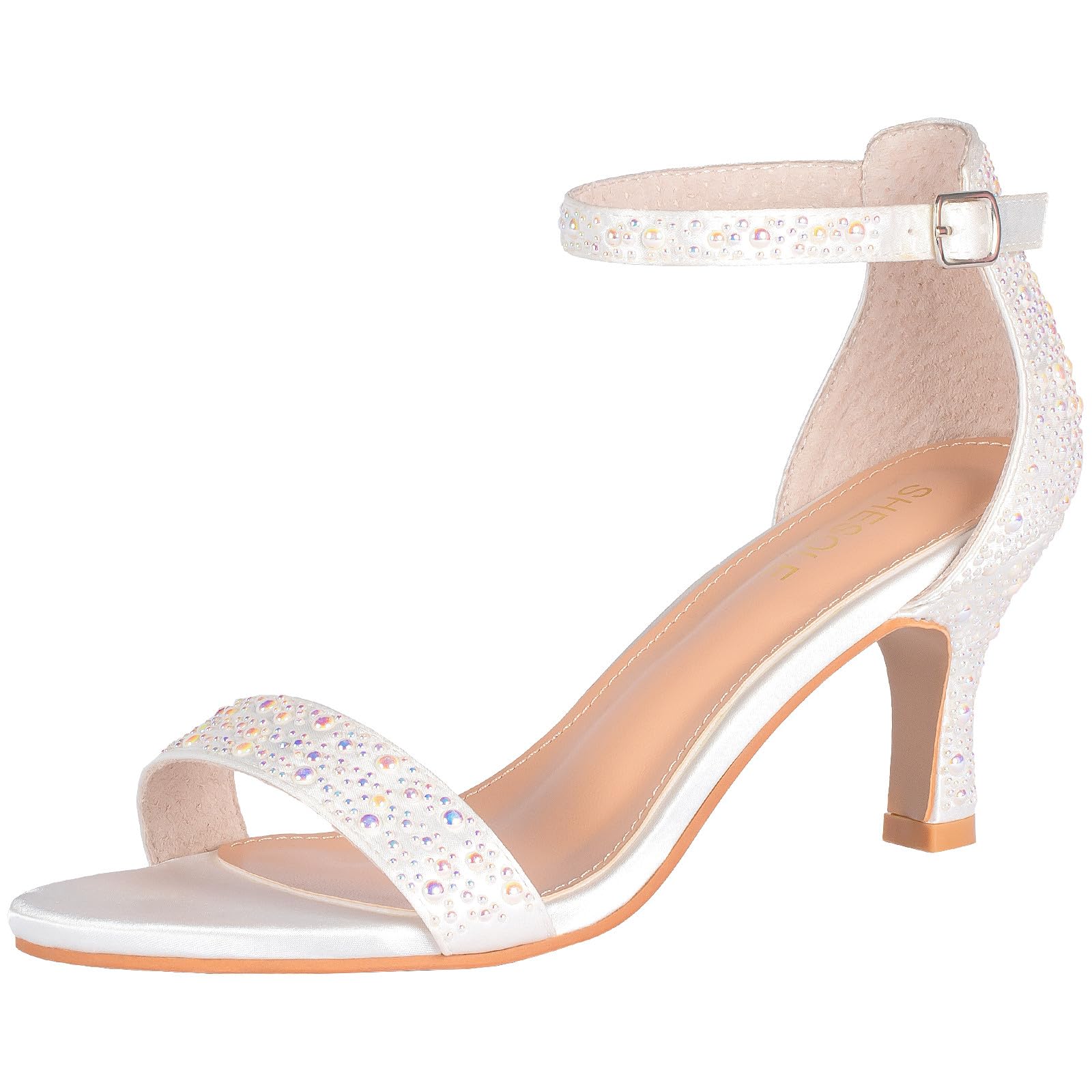 SheSole Women's Dressy Kitten Heels Rhinestone Sandals Elegant Prom Formal Bridal Wedding Shoes 9 White