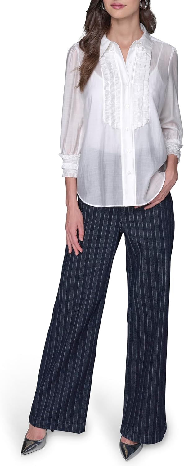 Karl Lagerfeld Womens Long Sleeve Ruffle Collared Essential Blouse - Image 2