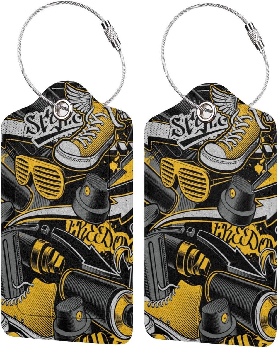 Seamless Urban Graffiti Pattern Leather Travel Luggage Tag