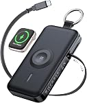 RORRY CharmGo Portable Charger,12000mAh 30W Fast Charging Power Bank with Built-in Retractable USB C Cable, Battery Pack with Keychain, Travel Essentials for iPhone, Apple Watch, Black
