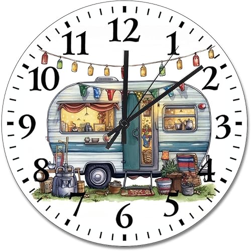 Miniatura 8 de Rv There Yet - Reloj de pared grande de madera de 10 pulgadas, funciona con pilas, sin tictac, para sala de estar, cocina, dormitorio Rv allí todavía