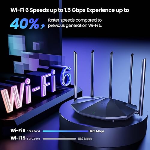 Miniatura 3 de Tenda Router WiFi 6 para el hogar, enrutador Gigabit de doble banda AX1500 para Internet inalámbrico, cobertura de largo alcance con 5 antenas de