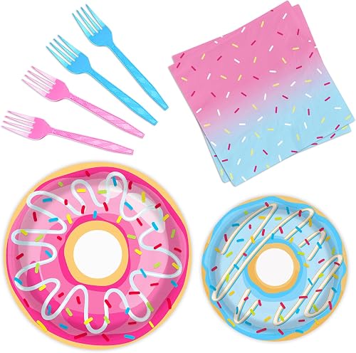 96 Pcs Donut Plates & Napkins - Birthday Party Decorations & Favors