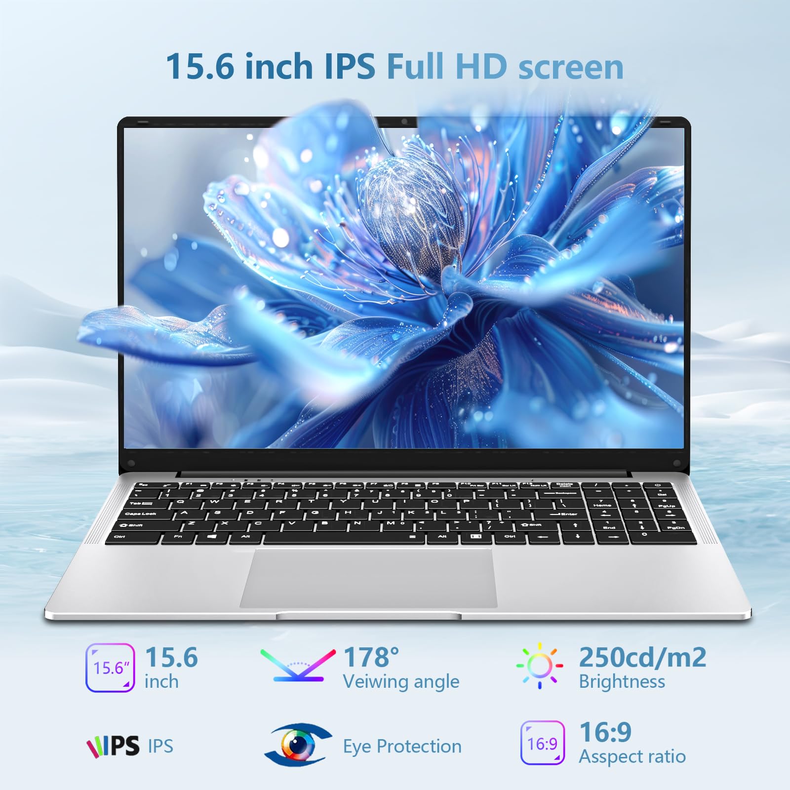 15.6 Pulgadas Ordenador Portatil, Win 11 PC Portátil Celeron N4000 CPU, Portátil con 12GB LPDDR4 512GB SSD, 1920*1080 IPS FHD Pantalla Laptop, TF Card Slot expansión hasta 1 TB, Mini HDMI+BT4.2 - 3