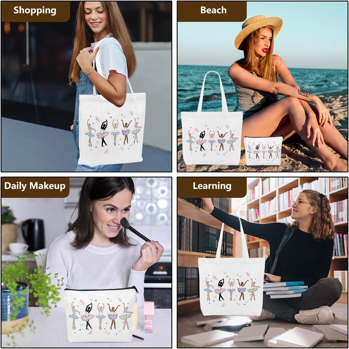 Christian Gifts for Women Dancer Girls Canvas Bag Makeup Bag Set Inspirational Dance Gifts Grocery Cosmetic Bags - Image 6