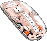 A.JAZZ Wireless Bluetooth5.1&2.4G Mini Lightweight Mouse,Transparent Clear Cool,Rechargeable Silent Computer Mice,Nano USB C Receiver,LED Battery Magic Silm for Office/PC/Mac/Laptop/Apple/ipad(Pink)