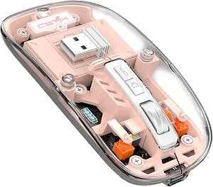 A.JAZZ Wireless Bluetooth5.1&2.4G Mini Lightweight Mouse,Transparent Clear Cool,Rechargeable Silent Computer Mice,Nano USB C Receiver,LED Battery Magic Silm for Office/PC/Mac/Laptop/Apple/ipad(Pink)