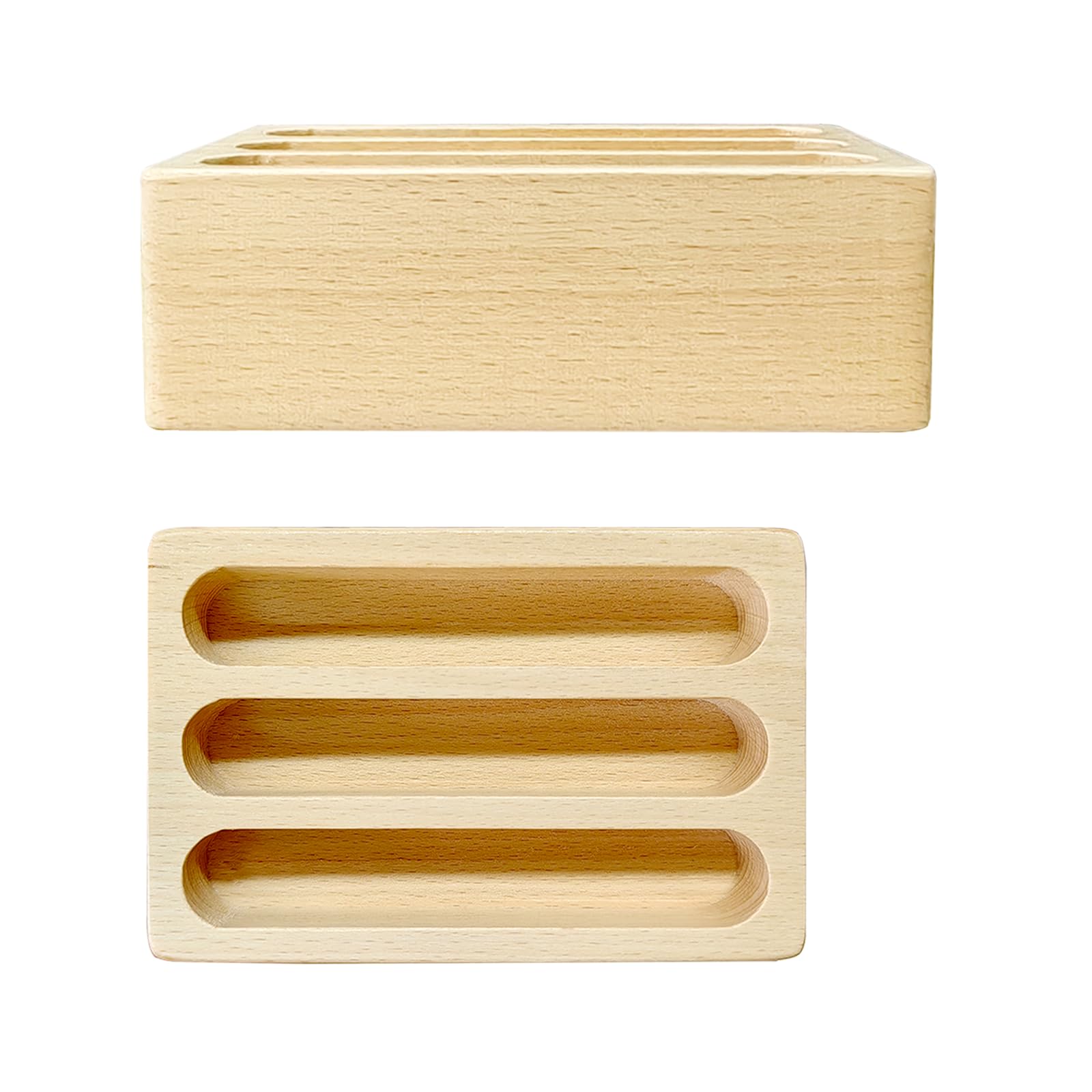 Adena Montessori Wooden Stand for Three-Parts Cards for Desk, 3 Card Slots Business Card Display Holder Stand,Suitable for 3.54 inch cards
