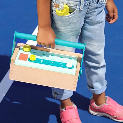 Miniatura 10 de B. toys Kit Fix 'n' Play - Caja de herramientas de juego de simulación - Caja de herramientas y accesorios de madera (25 piezas) - Juego de