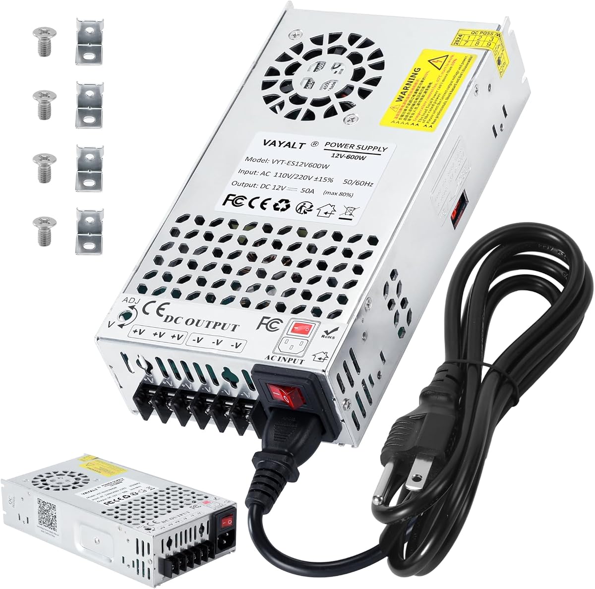 VAYALT Fuente de alimentación conmutada DC 12 V 50 A 600 W, convertidor de CA a CC de 110 V/220 V, conmutación regulada universal, fuente de alimentación de 12 V para sistema de cámara CCTV, impresora 3D, tira LED, proyecto de computadora