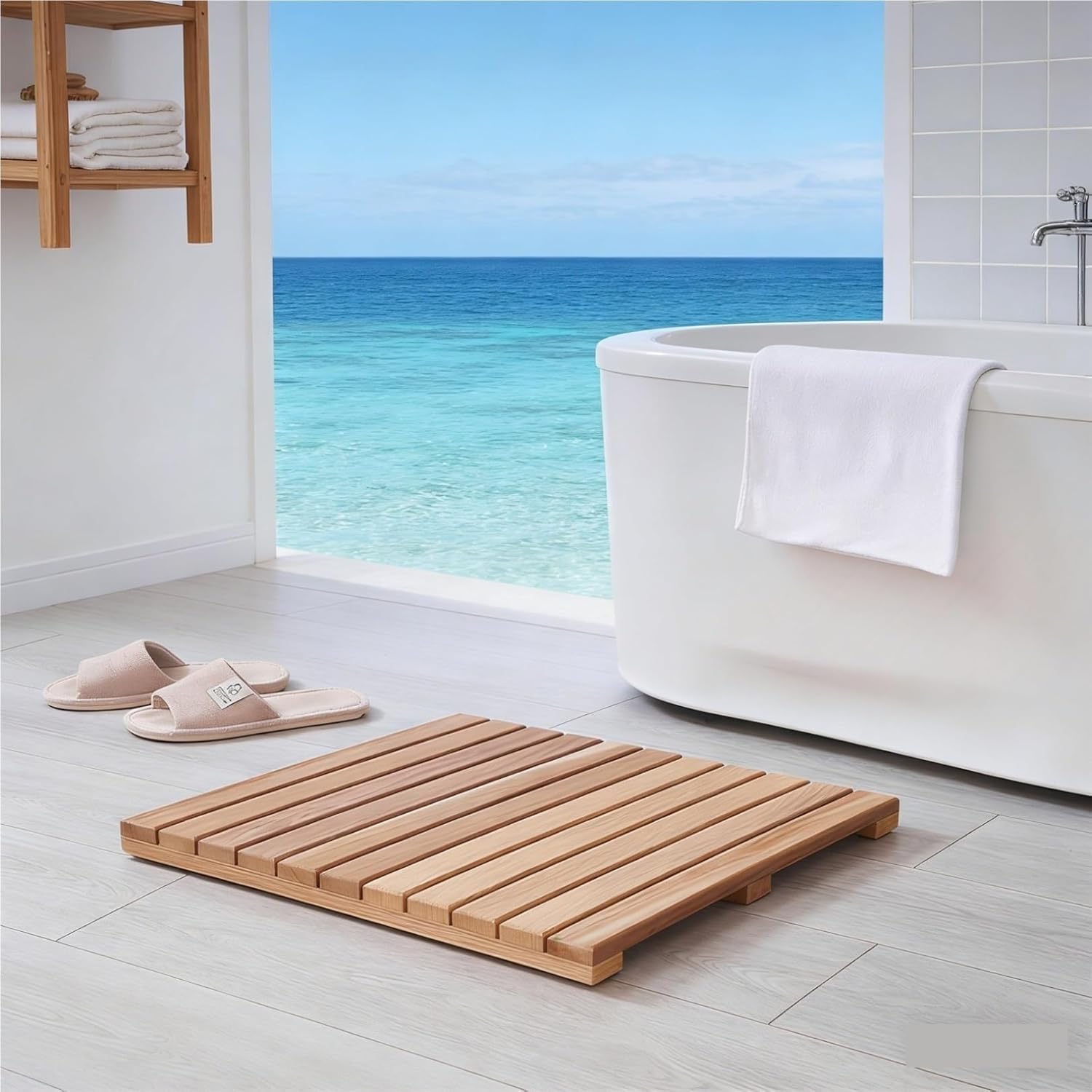 20 24 28 32 36 40 44 Inches Teak Wooden Bath Mat, Sturdy Large Square Shower Mat Non-Slip Wooden Floor Mat for Bathtub Spa Luxury Home Bathroom Indoor Or Outdoor(36x44in(91x112cm))