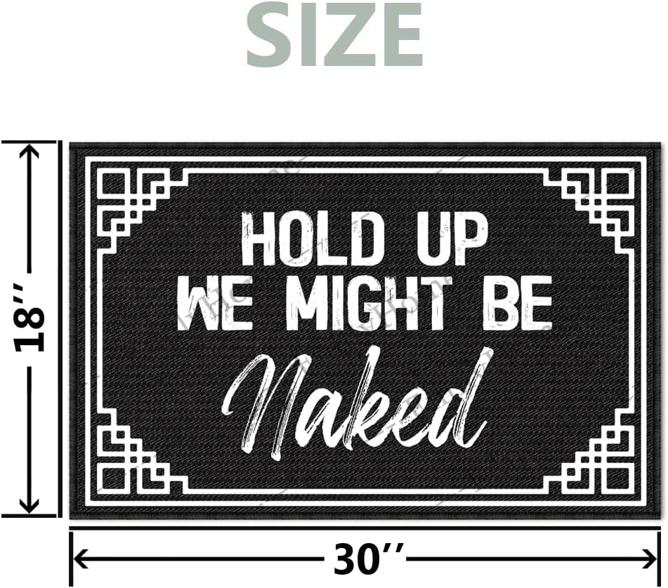 Front Door Mat Indoor Entrance Rugs Indoor, Hold Up We Might Be Naked Front Door Mat Funny Welcome Mats for Front Door Indoor Outdoor 30X18 Inch