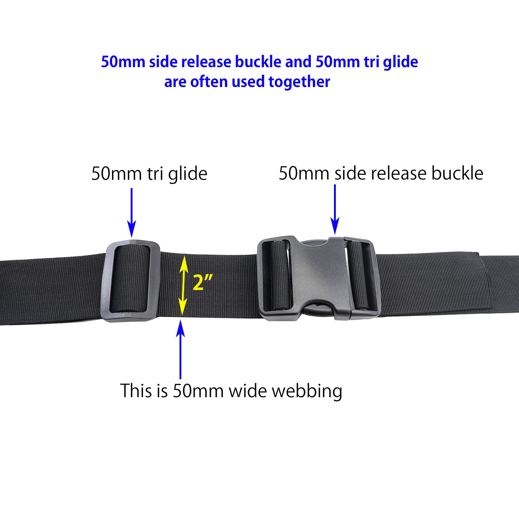 Ahijklmn Plastic Side Release Buckle clips + Tri Glide Slides Heavy Duty Plastic Strap Replacement Buckle Clips Snap Sliders for Backpack (50mm - Image 3