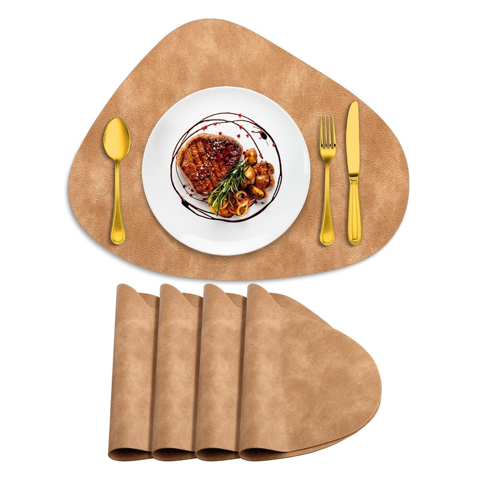 Luvafey Brown 4Pc Round Heat Resistant Table Placemats