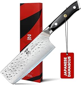 6 Inch Nakiri Knife - Razor Sharp Japanese Damascus AUS-10 Steel Vegetable Cleaver with G10 Handle and Gift Box