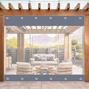 Outdoor Clear Tarp Curtain Waterproof,Transparent Tarpaulin Side Panels,Heavy Duty PVC Tarpaulin Rain Curtains,with Grommets,for Porch Pergola Gazebo Patio,Customizable,WH-10.8m3.3 * 2.6ft