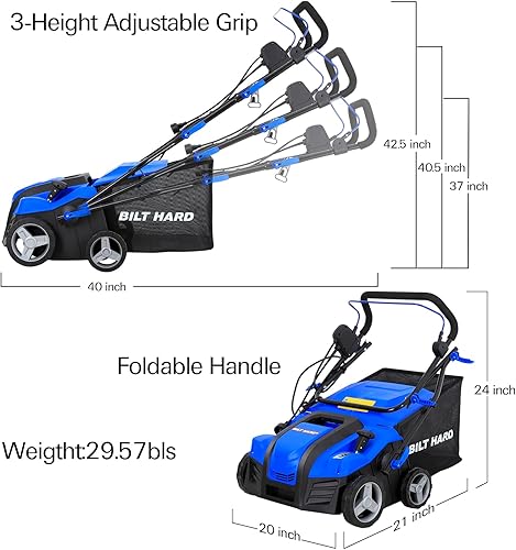 Miniatura 6 de BILT HARD Escarificador eléctrico de 16 pulgadas, motor de cobre de 15 amperios, ajuste de profundidad de 5 posiciones, bolsa de paja de 14.5