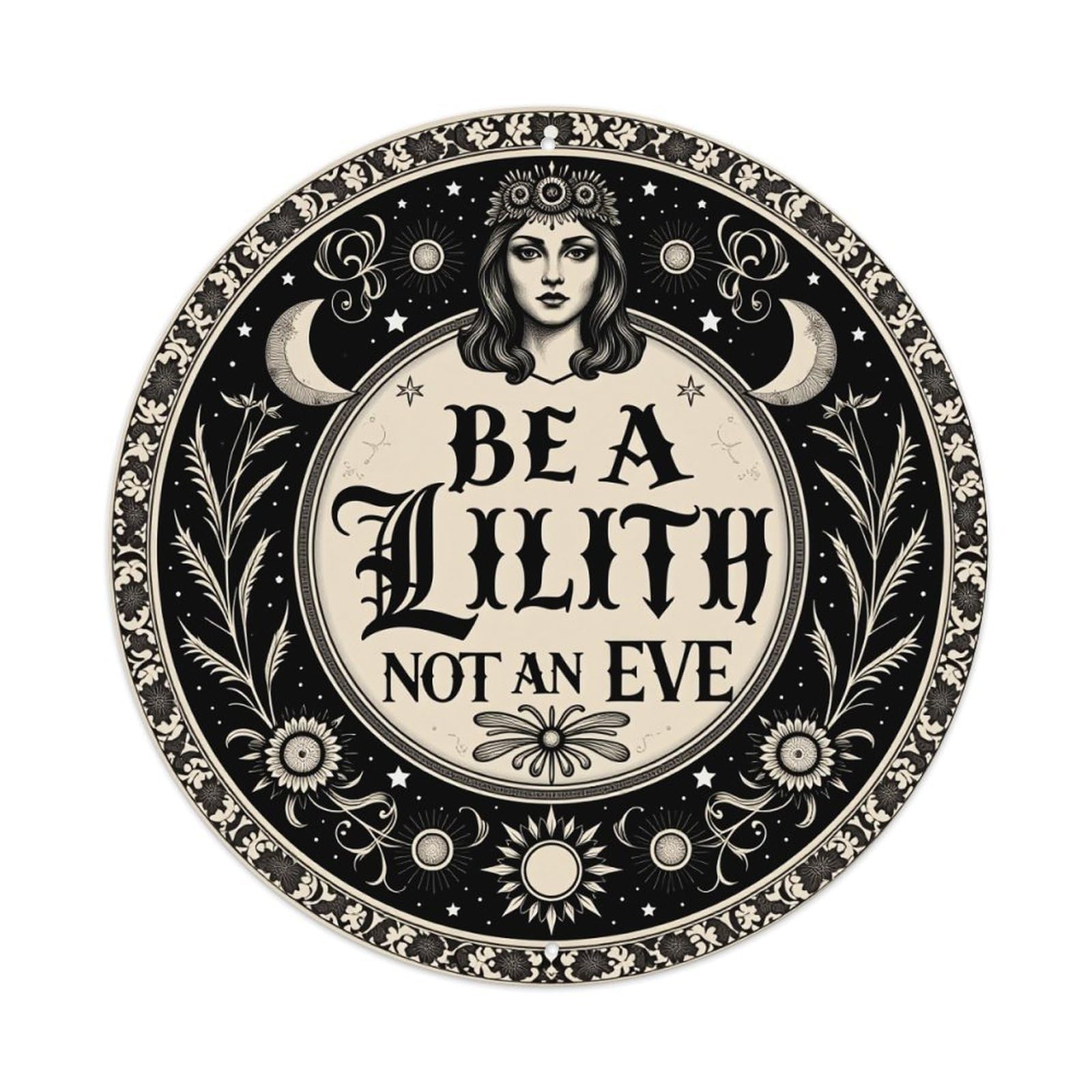 Circular Symbolic Woman Moon Stars Round Tin Sign Vintage Metal Poster, Home Bar Garage Man Cave Cafe Indoor & Outdoor Wall Decoration 8x8Inches
