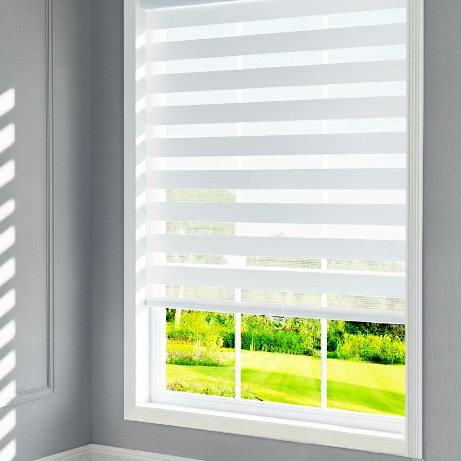 SCHRLING Cordless Roller Shades for Windows, Zebra Blinds with Valance for Home, Office, White, 25" W x 72" L