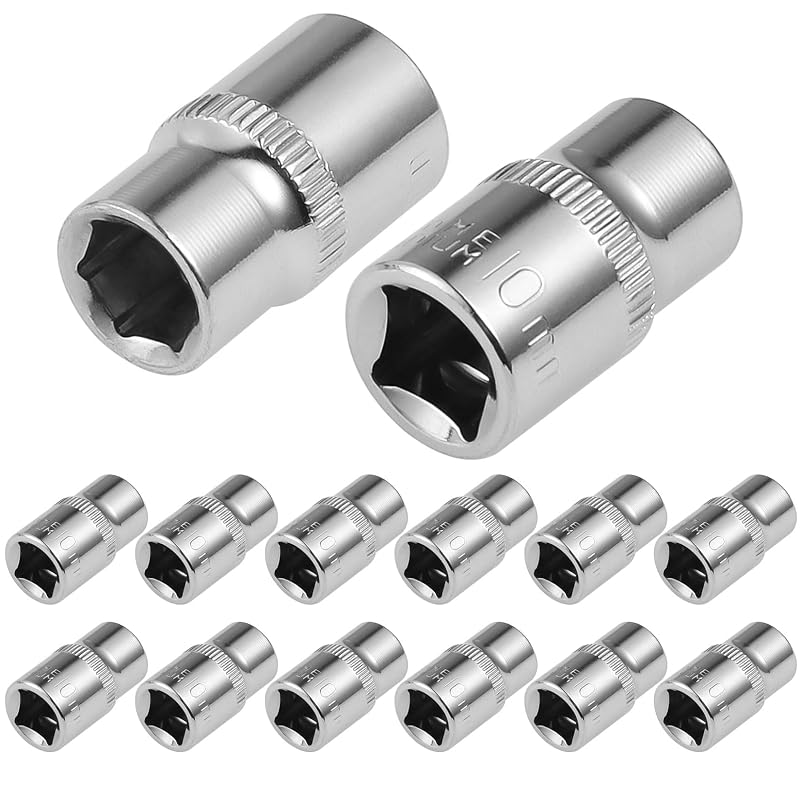 Jogo de Soquetes Rasos de 10 mm, 6 Pontos, Acionamento de 9,5 mm (3/8 pol.) em Aço Cromo-Vanádio Havaro, para Reparo Automotivo e DIY, 12 unidades
