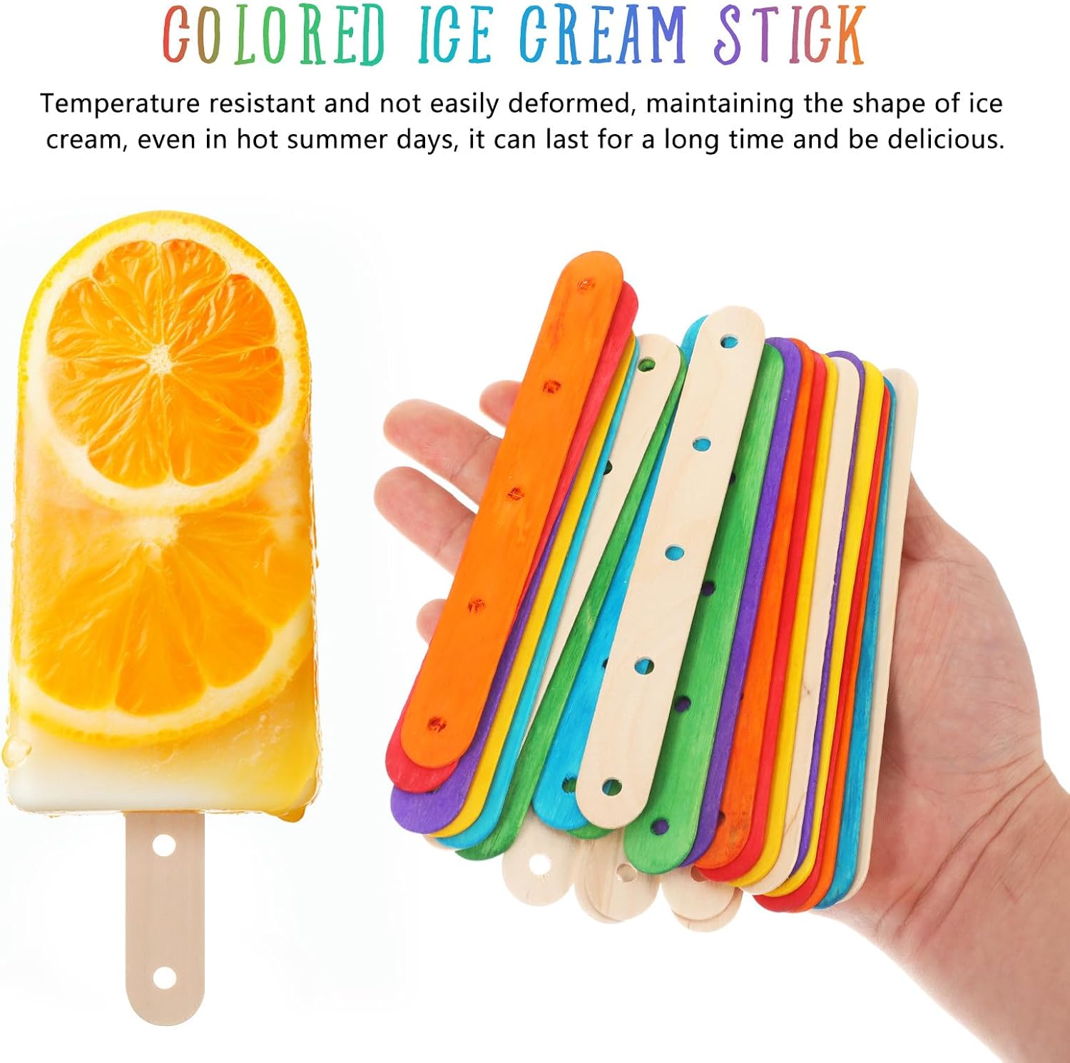 200 Pcs Colored Ice Pop Sticks with Holes, 5-Hole Wooden Ice Cream Sticks Set, Multi-Color and Natural Wood for Classroom Crafts, DIY Art Projects, and Handcraft Supplies