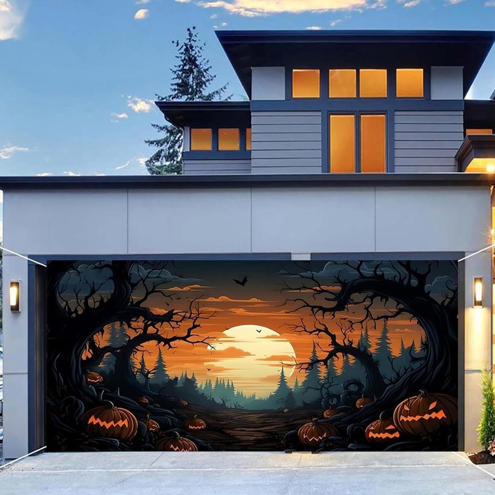 Halloween Garagentor Abdeckung 8x7FT - Kürbis Design Mit Zubehör