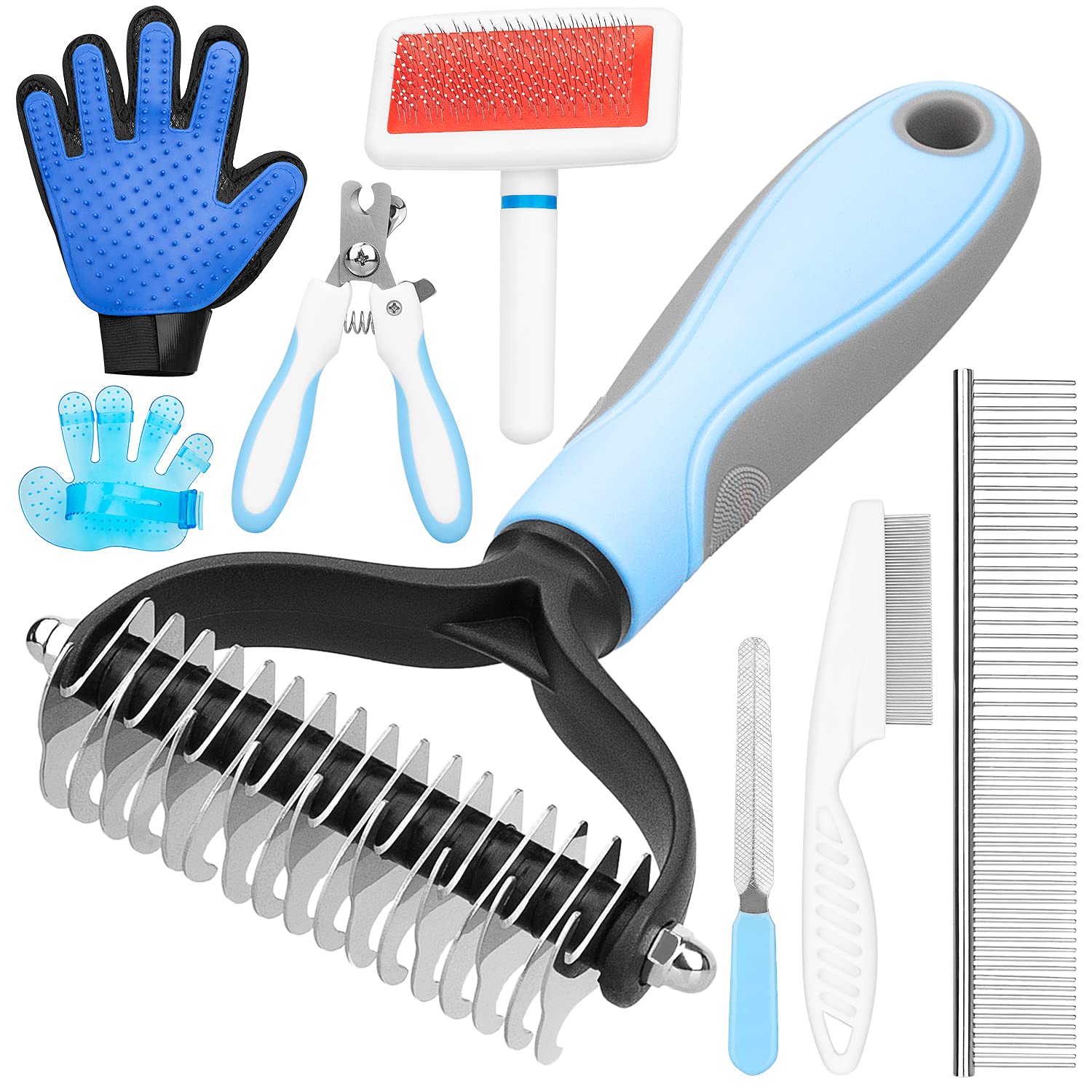 Pet Professional Groomer Set with Slicker Brush,Grooming Rakes Flea Comb Hair Remover Glove Pet Nail Clippers And Trimmers for Small Cat…