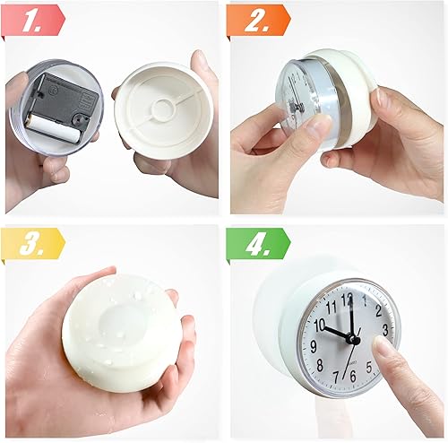 Miniatura 10 de Betus Reloj de ducha de baño impermeable con gran ventosa, silencioso, a prueba de agua, reloj a pilas para inodoro, cocina, escritorio y pared