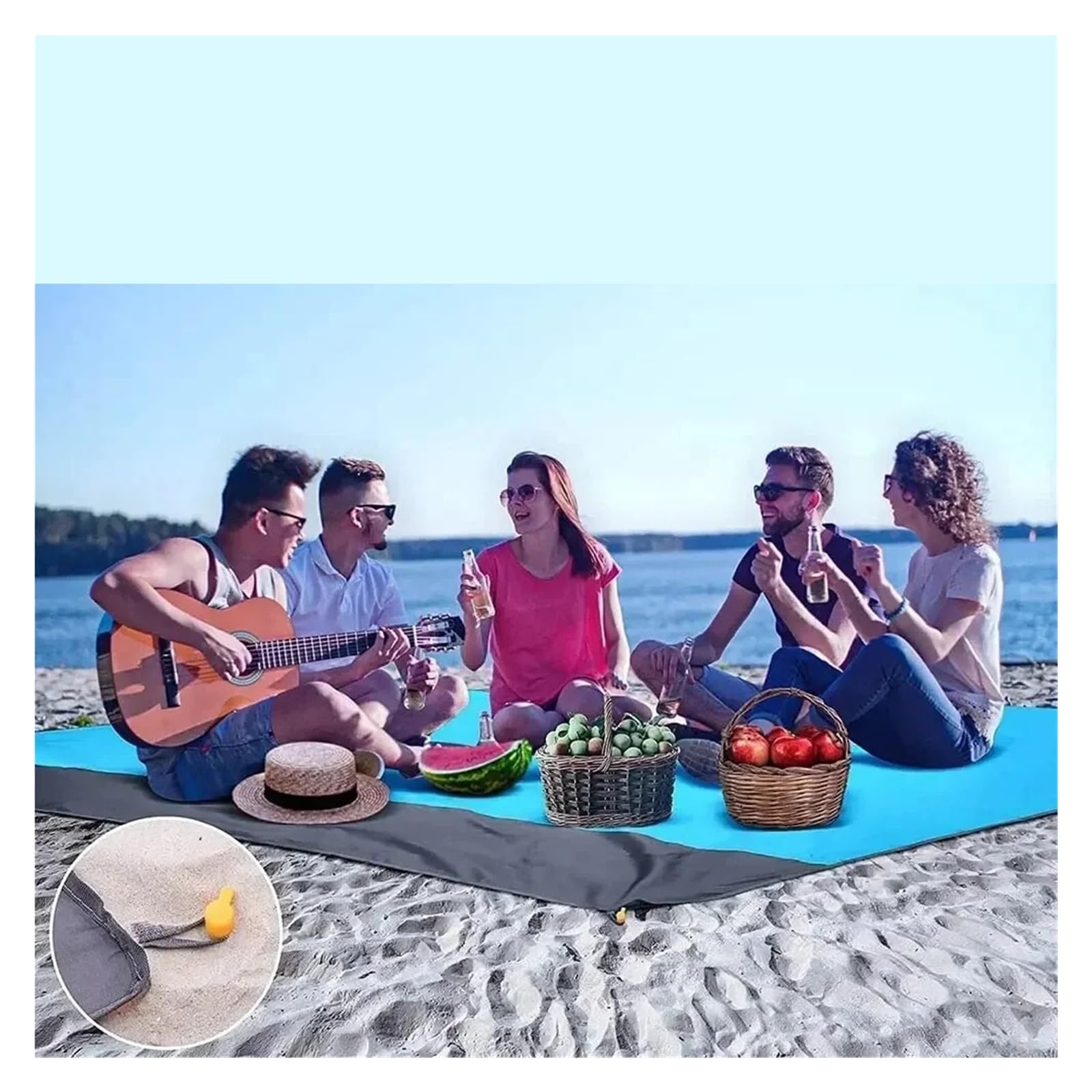 Tappetino da spiaggia impermeabile a prova di sabbia, 200 x 140 cm, portatile, ad asciugatura rapida, per spiaggia, foto, campeggio, viaggi, colore blu