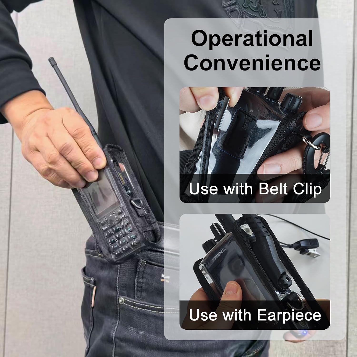 PVC Radio Holster Carry Case with D-Rings Shoulder Strap for Motorola R7 Portable Two Way Radio