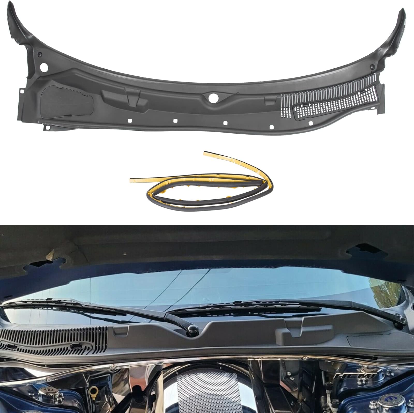 ECOTRIC Windshield Wiper Cowl Compatible with 2008-2019 Dodge Challenger Replacement for 5028757AG 5028757A Outer Grille Panel Cover Windshield Wiper Vent Cowl PP Plastic
