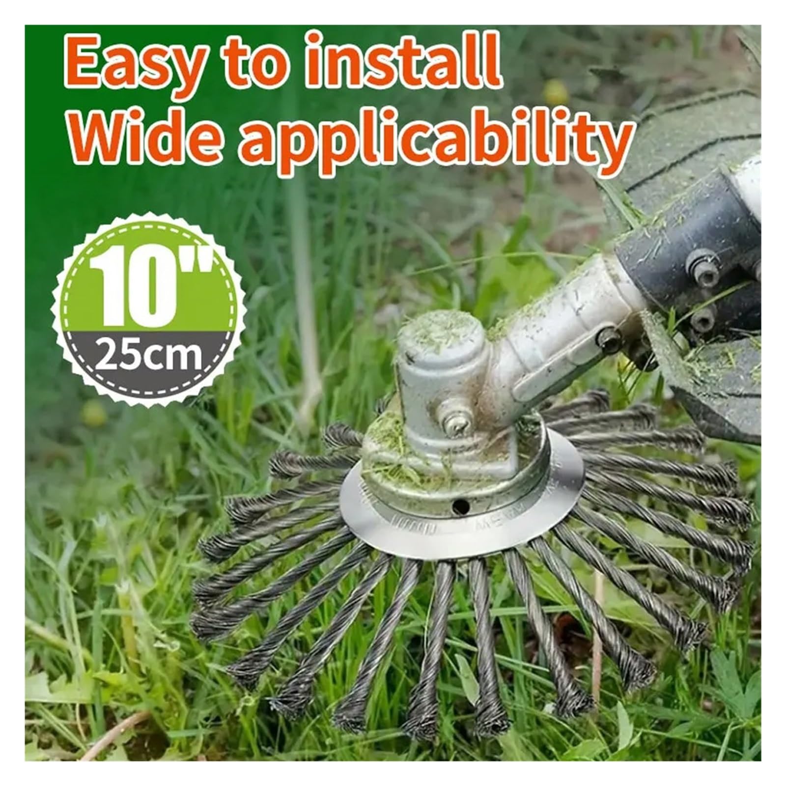 Genérico Rueda de Alambre de Acero, Compatible con cortacésped, Cabezal Cortador de Cepillo Universal for deshierbe, Herramienta de Limpieza for Eliminar óxido(10in with Adapter)
