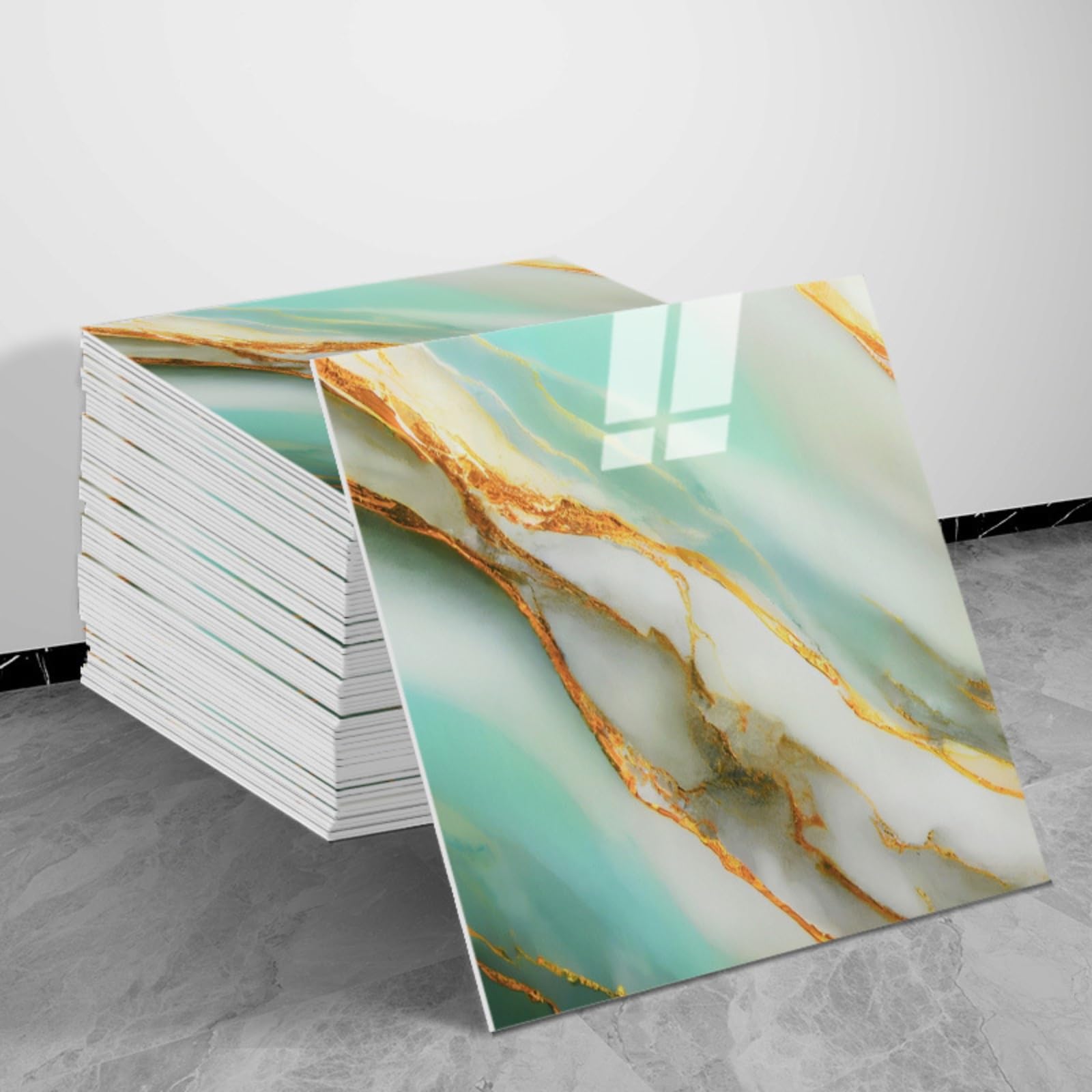 Wall Tile Stickers, Marble Effect Vinyl Floor Tiles, 20pcs-30x30cm Self-Adhesive Peel & Stick Wall/Floor Stickers, Waterproof Removable Decor (20pcs-30x30cm,HY094)