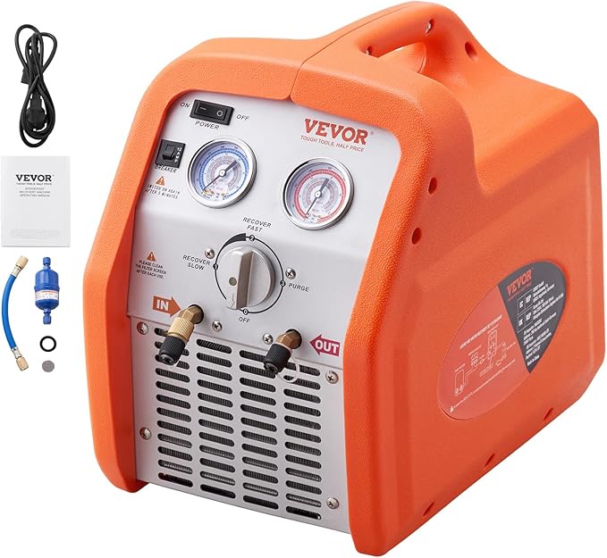 VEVOR Portable 3/4 HP Refrigerant Recovery Machine, AC Recovery Machine for Liquid Vapor Refrigerant, Self-Cleaning Recovery Machines HVAC for Automotive Air Conditioning (120V 60Hz)