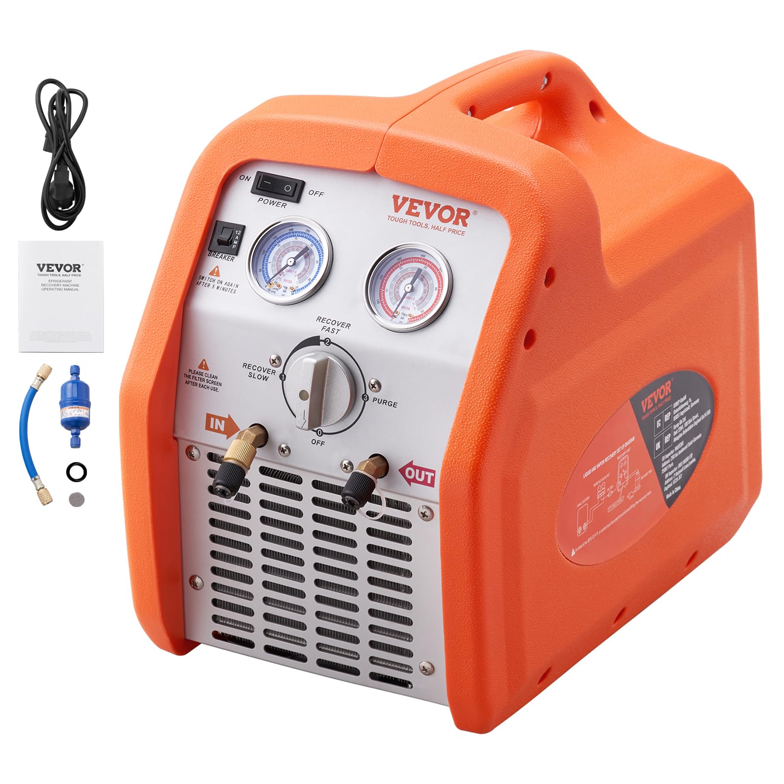 VEVOR Portable 3/4 HP Refrigerant Recovery Machine