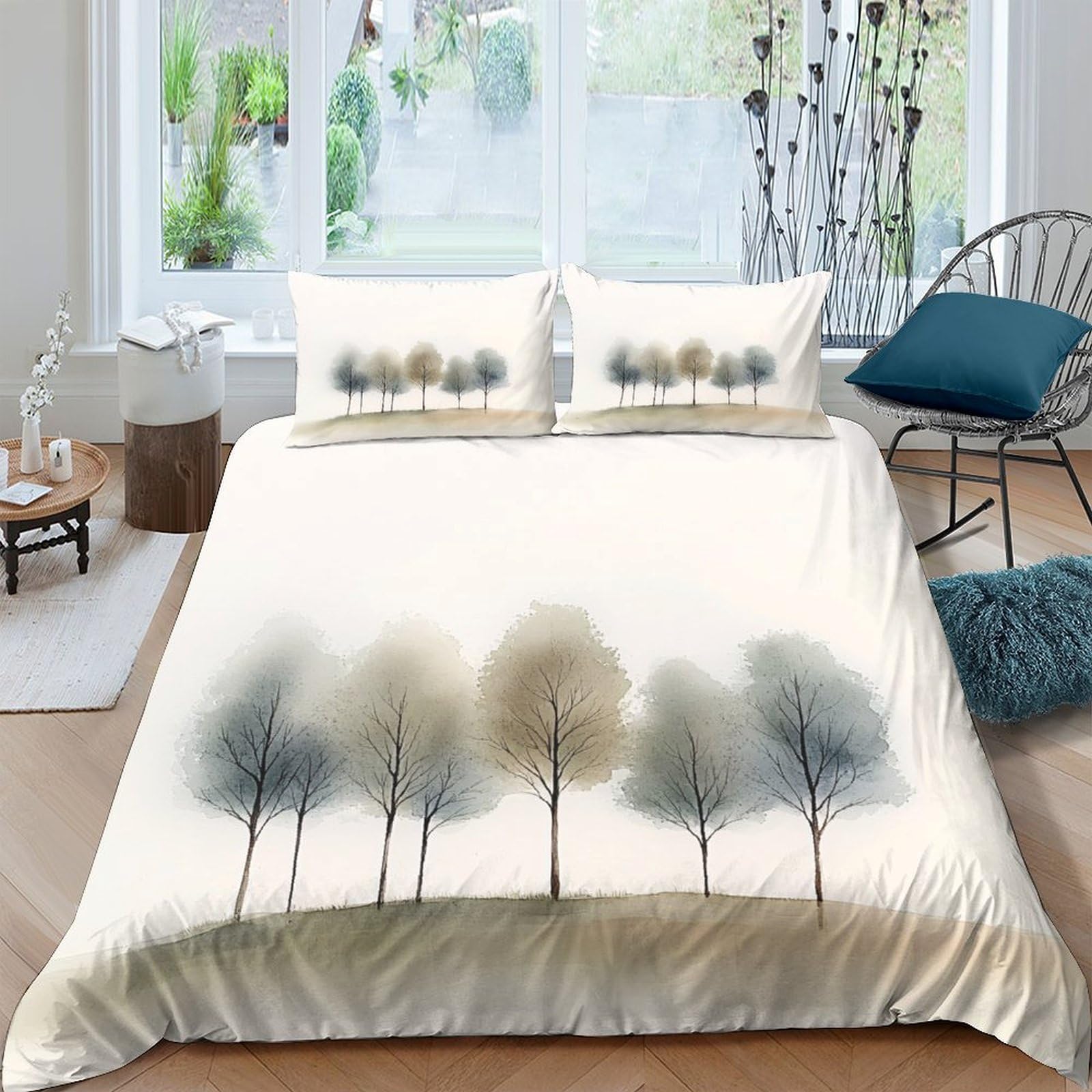 Ctjqhvkz Style-3 3D Printed Misty Forest Trees Fitted Sheet Microfiber Soft Bed Sheet For Bedroom Dorm Mattress Cover Decor Single（135X200cm）