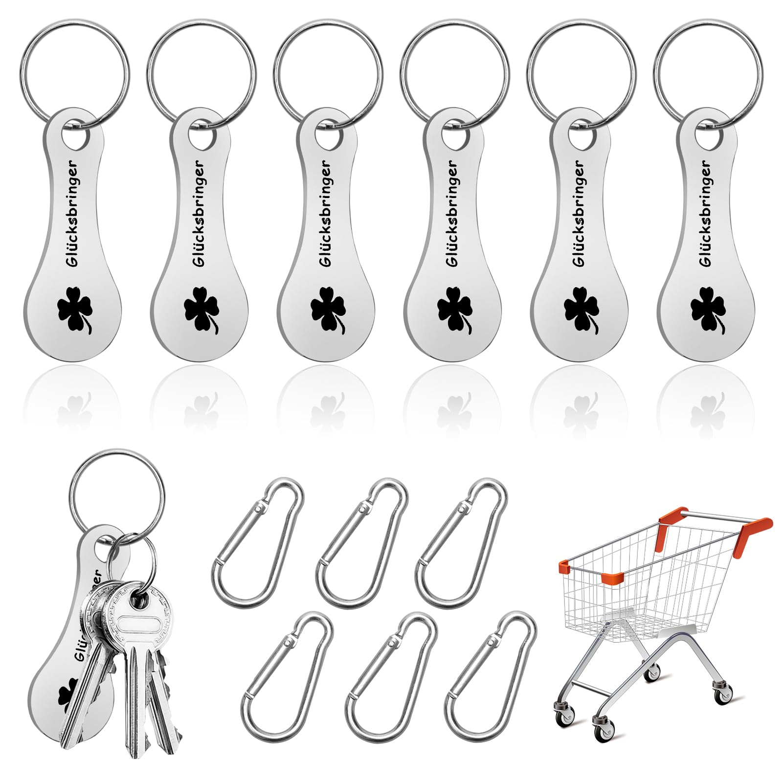 4 Einkaufswagen-Token Mit Karabiner – Münzenersatz Für Supermarkt-Wagen