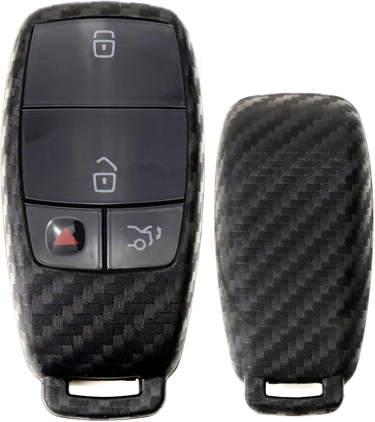 iJDMTOY Carbon Fiber Pattern Soft Silicone Key Fob Cover Case Compatible w/ Mercedes 2017-up E-Class, 2018-up S-Class, 2019-up G-Class, 2020-up A C CLA CLS GLB GLC GLE GLS-Class Gen3 IYZMS2 Smart Key