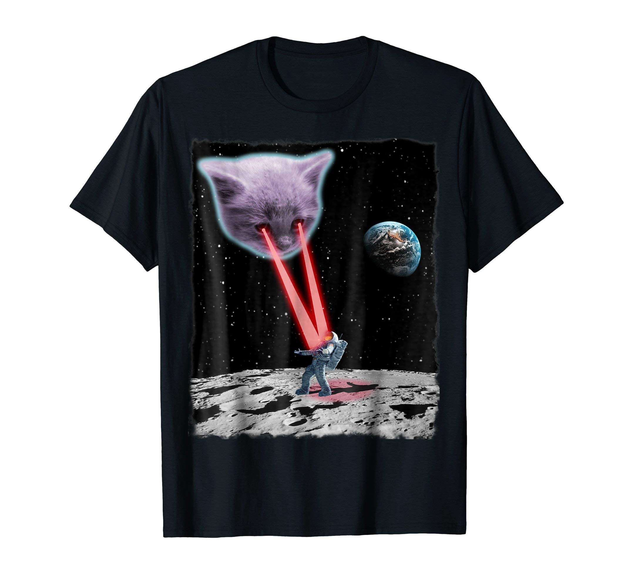 Cool Laser Cat T Shirt Space Cat Moon Astronaut Earth TShirt