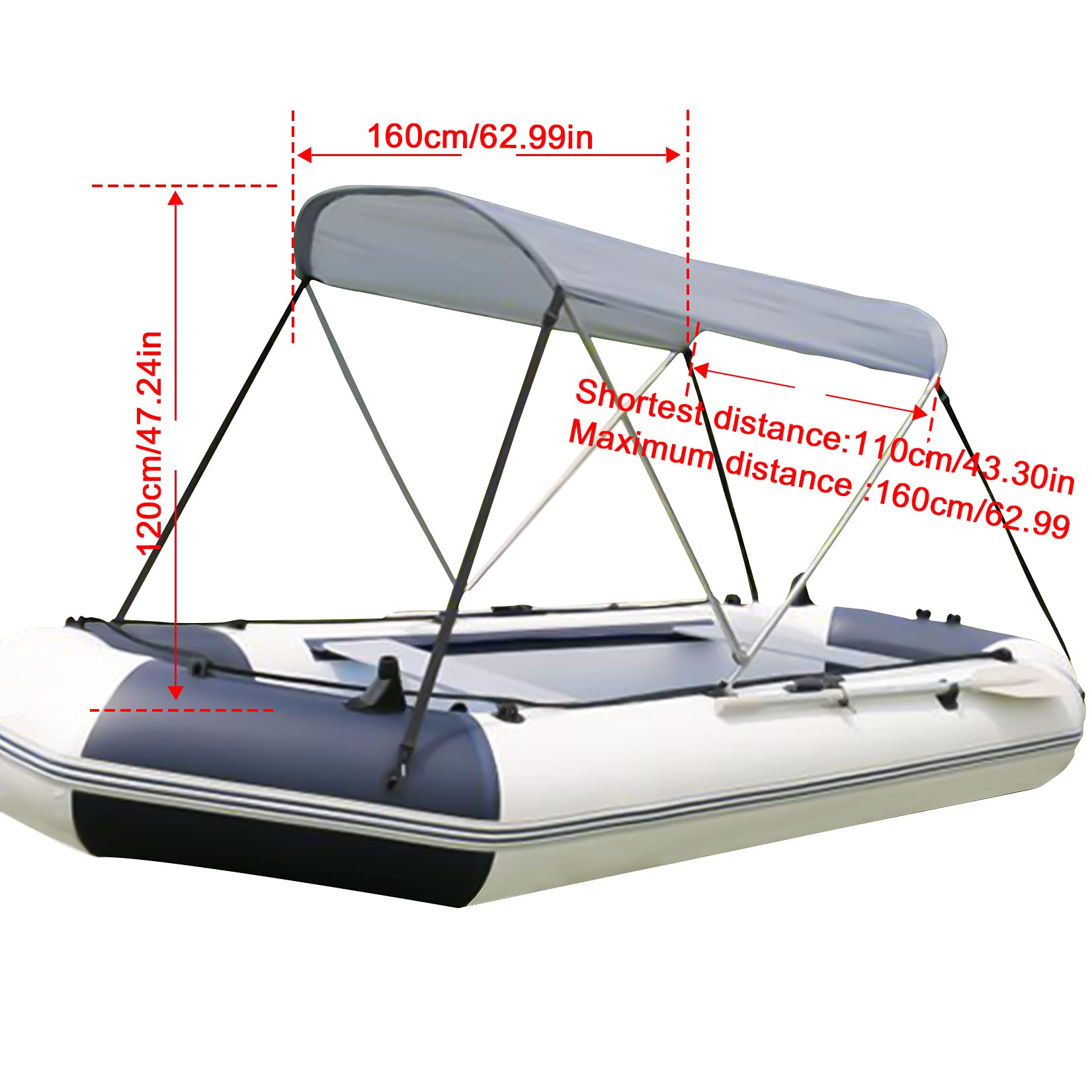wasserdichte Boot Bimini Top Cover Sun Shade Boot Baldachin Für Fischerboot, Gummiboot, Schlauchboot Top Boat Cover,Grau