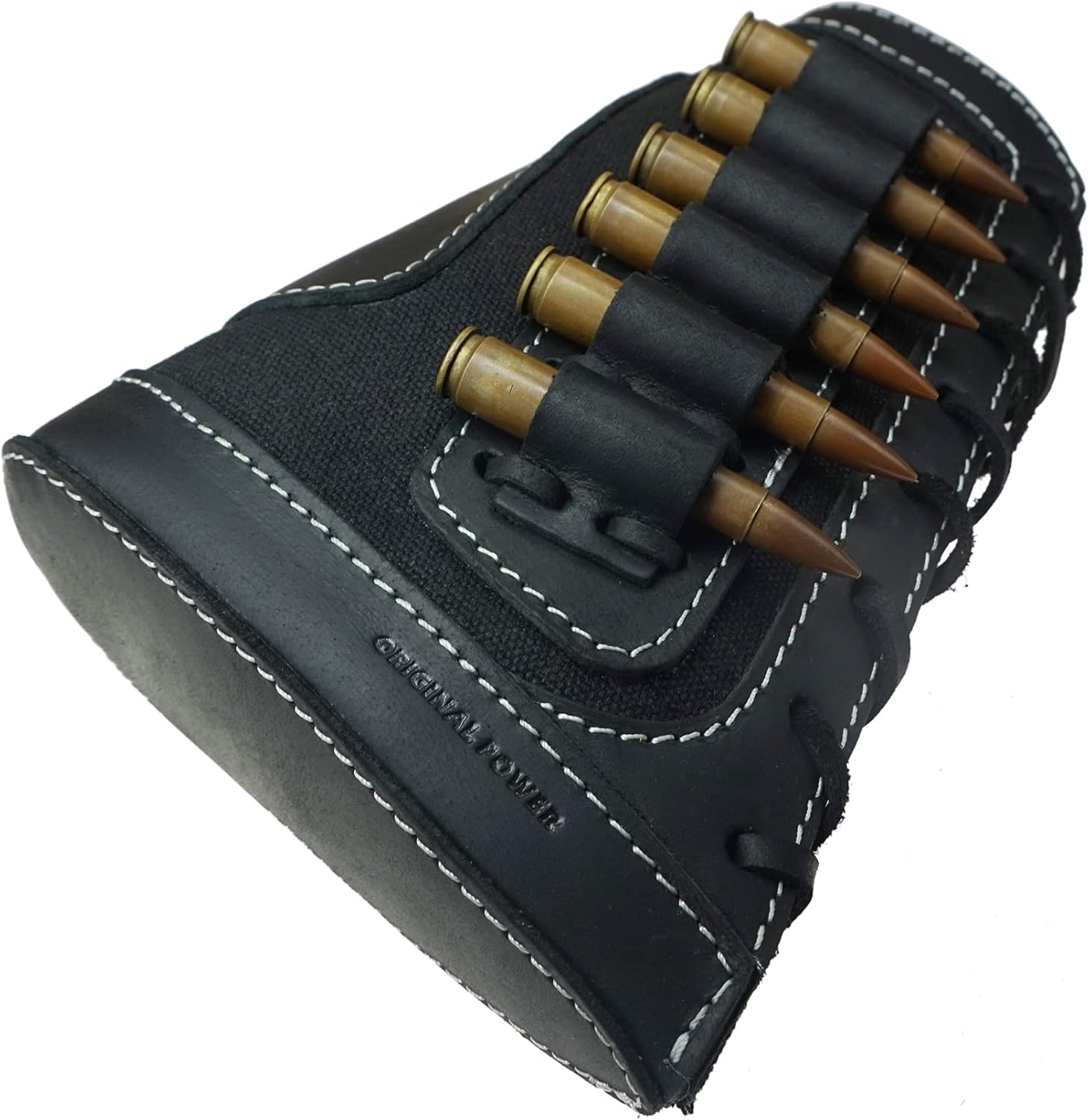 Leather Buttstock Cartridge Ammo Holder for Rifles 12 Gauge or .30-30 .308 Caliber Hunting Ammo Pouch Bag Stock Right Handed Shotgun Shell Holder