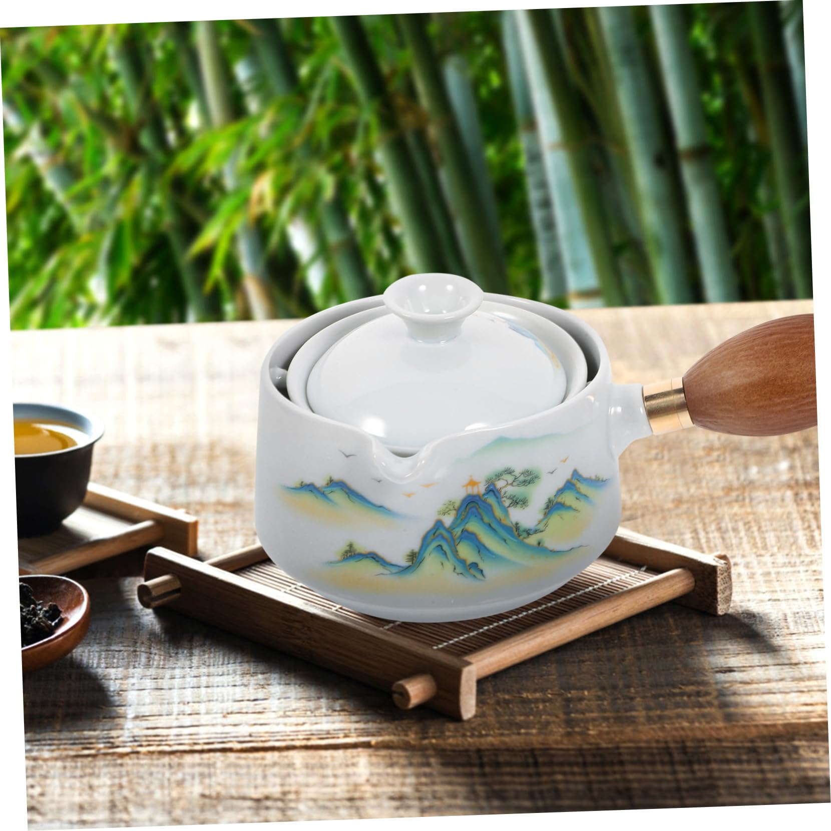 Zerodeko 2pièces Théière Céramique à Rotation Avec Poignée Latérale Pot à Thé Pratique Pour Infusion De Thé Vrac Design Élégant Et Pour Maison Et Bureau