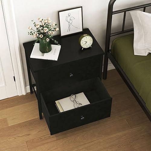Miniatura 9 de BOLUO Mesita de noche negra con cómoda de 3 cajones para dormitorio, mesita de noche alta, pequeña cómoda para armario y dormitorio moderno