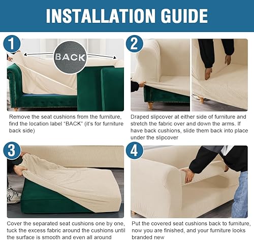 Miniatura 7 de H.VERSAILTEX 3 fundas elásticas Chesterfield para sofá de 2 cojines, fundas de asiento profundo de mediados de siglo para sofássofás con parte