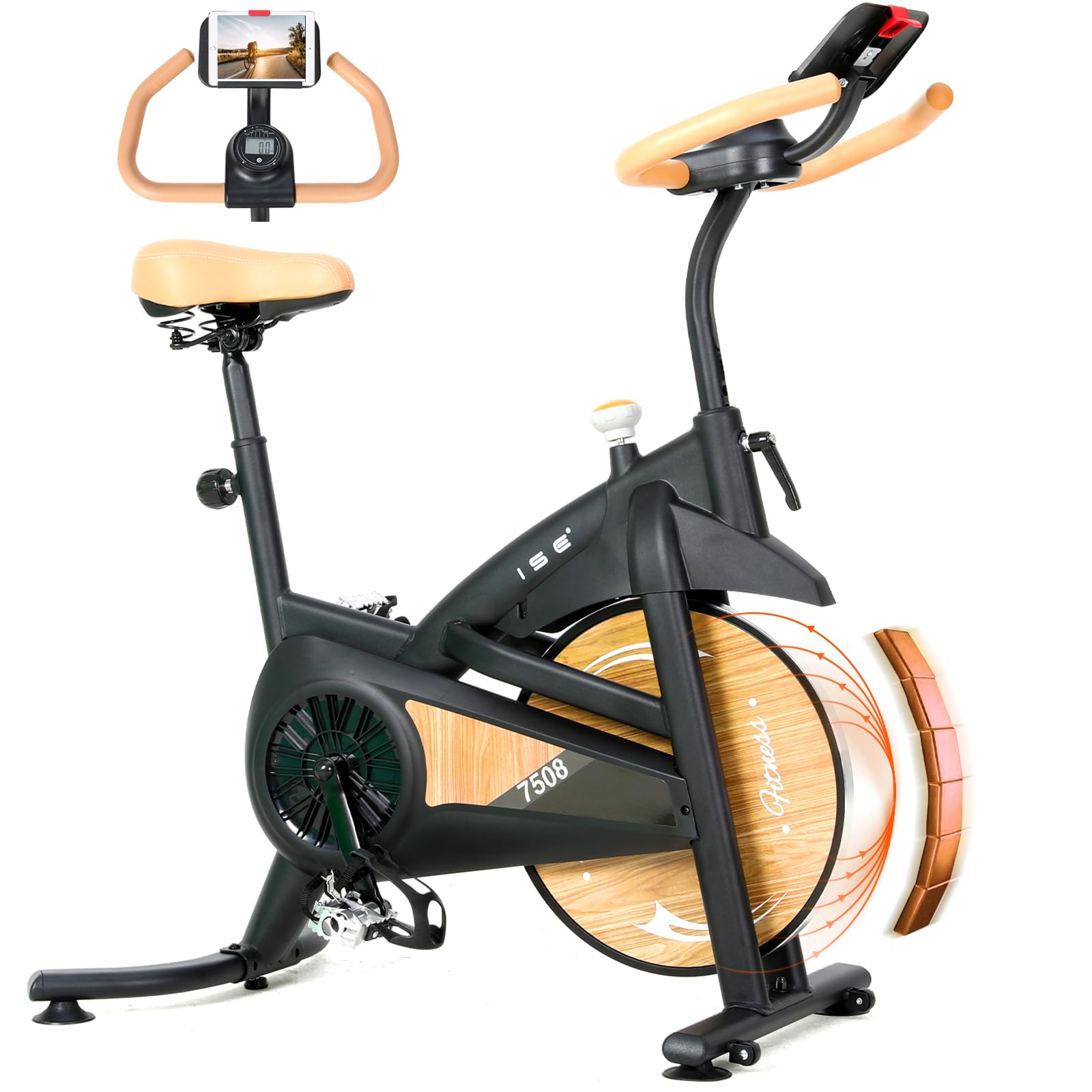 ISE Rower domowy z regulowanym oporem magnetycznym, cichy rower z monitorem LED, uchwyt na tablet, do treningu kardio w domu, do 130 kg