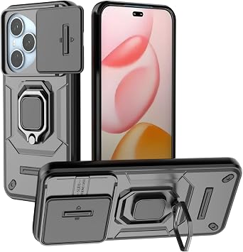Case for Honor 400 Pro 5G,Military Slide Lens Camera Protection [Built-in Kickstand] Magnetic Metal Ring Holder Heavy Duty TPU+PC Shockproof Phone Case for Honor 400 Pro 5G Black