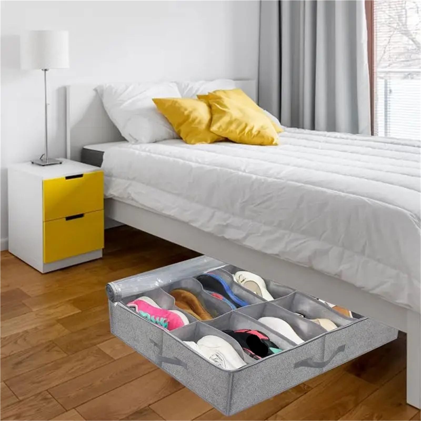 Organizzatore Di Scarpe Sotto Il Letto Organizer pieghevole sotto il letto, scatola portaoggetti in tessuto non tessuto di grande capacità, con maniglia con cerniera, for camera da letto Per Risparmia