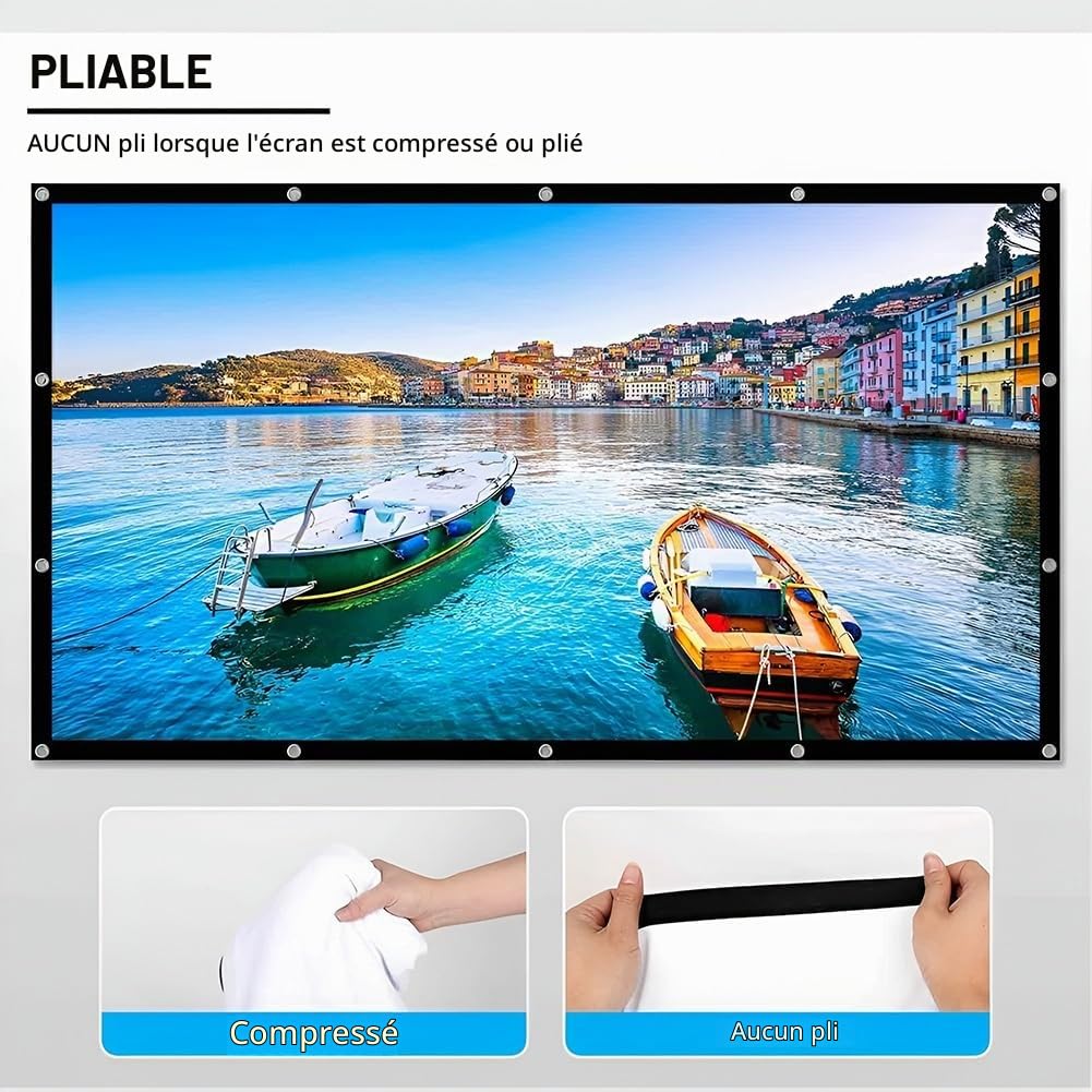 Écran de Projection Portable Pliable 300 Pouces 16:9, Écran de Cinéma 4k HD Anti-Plis, Prend en Charge la Projection Dou-ble Face(200 inch)