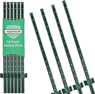 4 Ft Fence Post 10Pack, U Post for Wire Fencing, Heavy Duty No Dig Green Metal T Posts for Yard and Outdoor